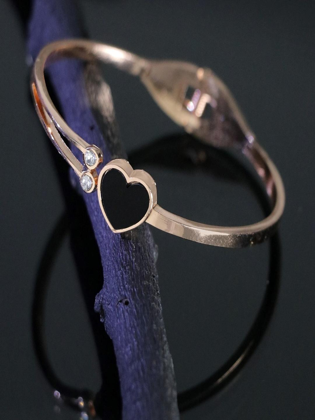 Vientiq Women Crystals Enamelled Rose Gold-Plated Heart Bracelet