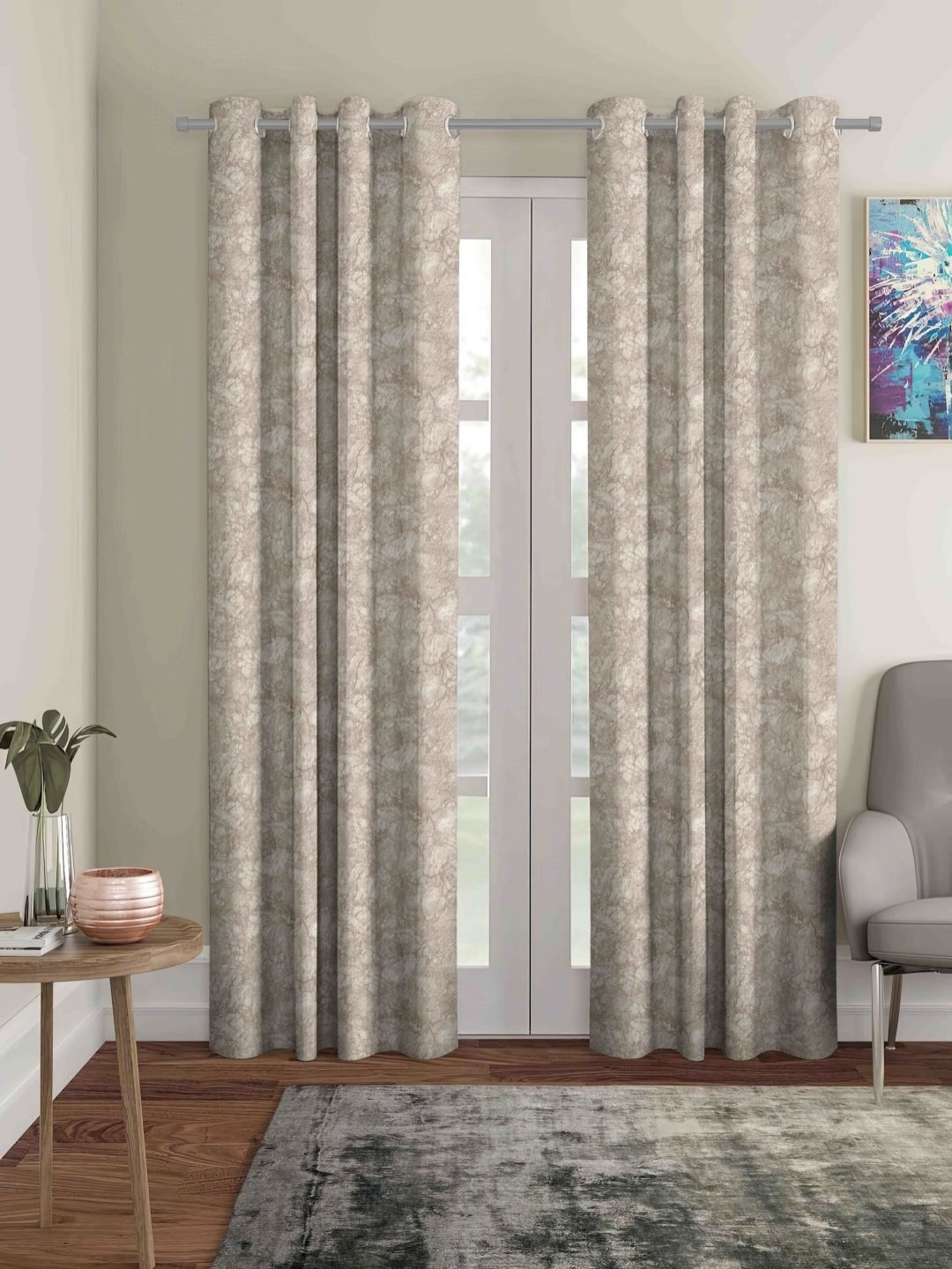 Aura Beige & Cream-Coloured 2 Pieces Abstract Long Door Curtains