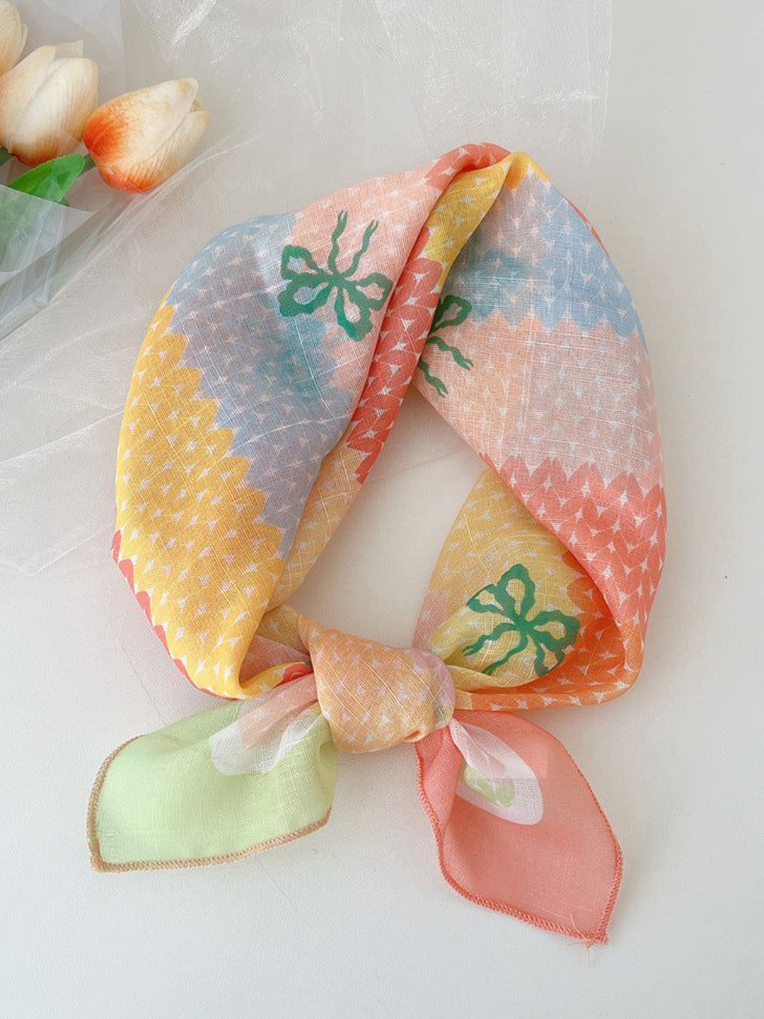 QUECY Women Bow Printed Scarf