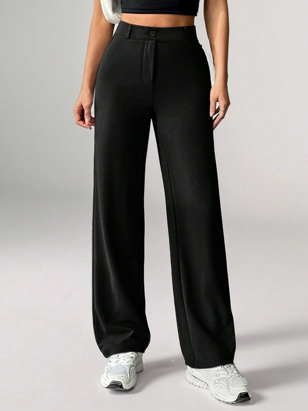 TOOCHKI Women Relaxed Straight Leg High-Rise Stretchable Trousers