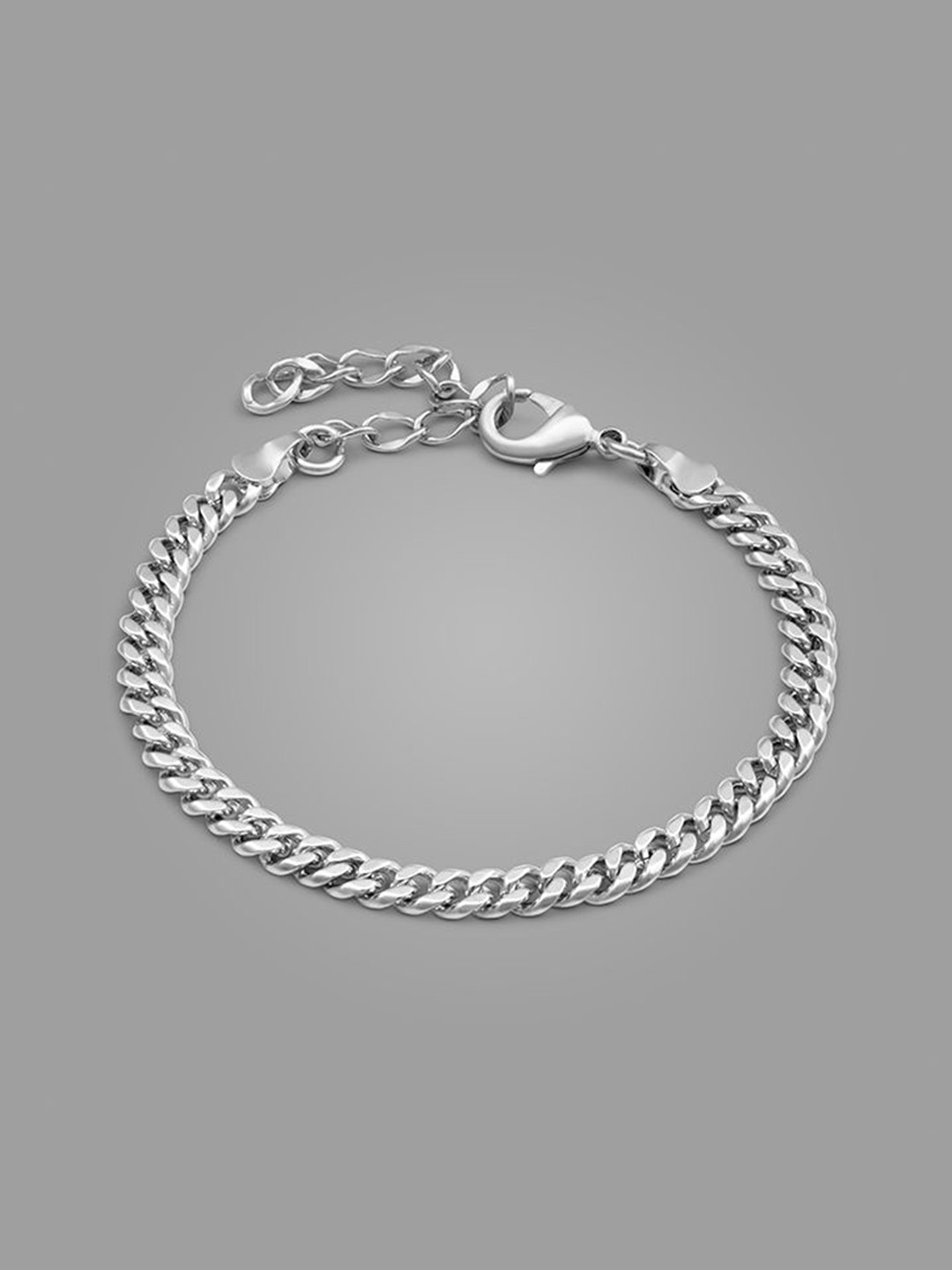 BLACK MAMBA Men Brass Rhodium-Plated Cuban Link Bracelet
