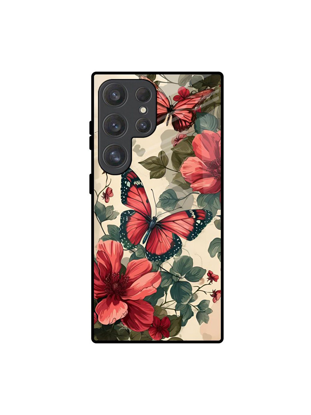 QRIOH Papillon Rouge Floral Printed Samsung Galaxy S25 Ultra 5G Silicone Back Case