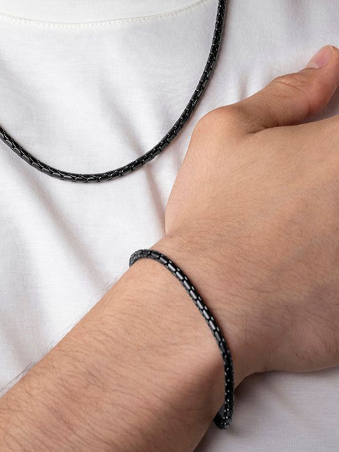 BLACK MAMBA Men Stainless Steel Wraparound Helix Bracelet
