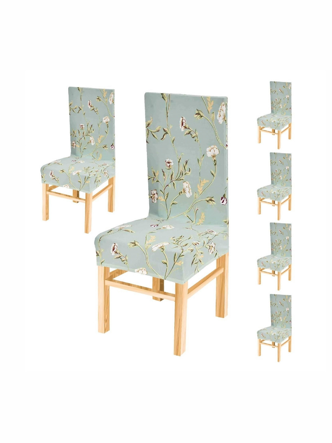 Yellow Weaves Lime Green & White 6 Pieces Printed Stretchable Chair Covers