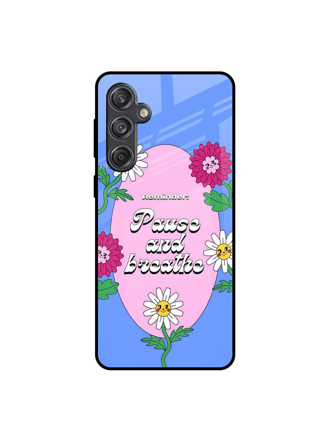 QRIOH Floral Printed Samsung Galaxy M55 5G Back Glass Case Case Mobile Accessories