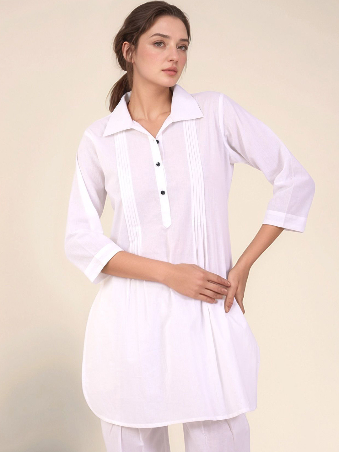 Dheeraj Sharma Women Solid Cotton Tunic Shirt