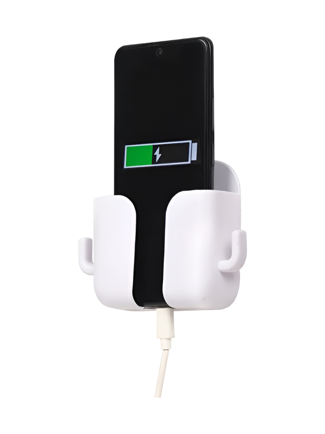 upkaranwale White Textured Wall Mounted Adhesive Mobile Stand