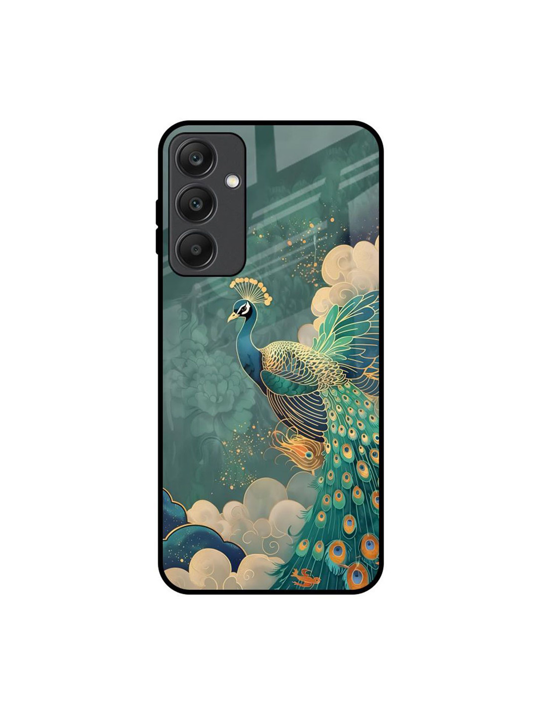 QRIOH Cloud Glider Peacock Printed Samsung Galaxy A25 5G Glass Back Case