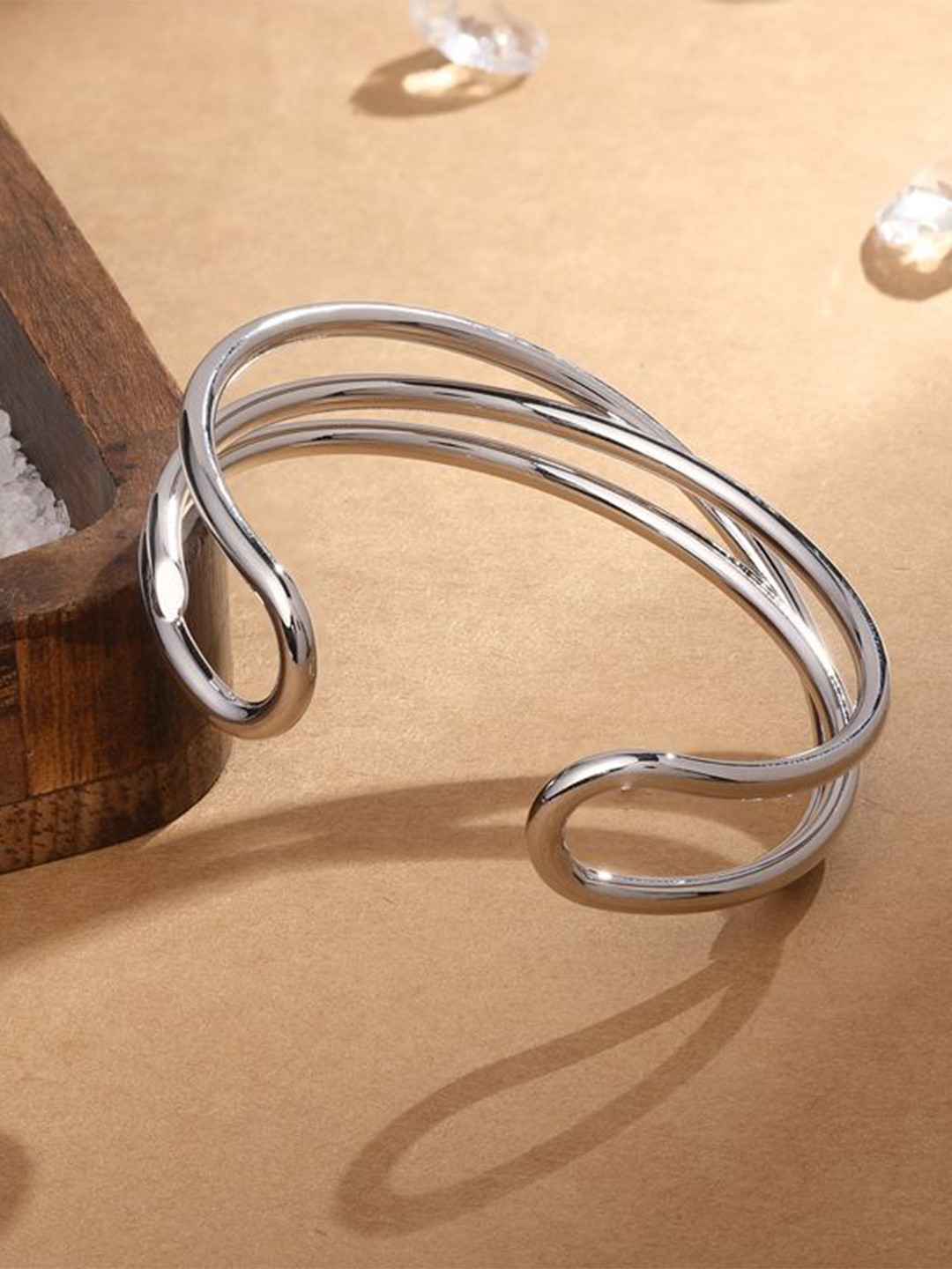 Cierra Double Cambered Silver-Plated Contemporary Cuff Bracelet