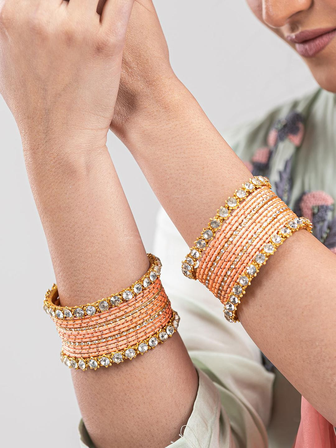 Mamon Creations Set Of 26 Beige  Alloy Bangles