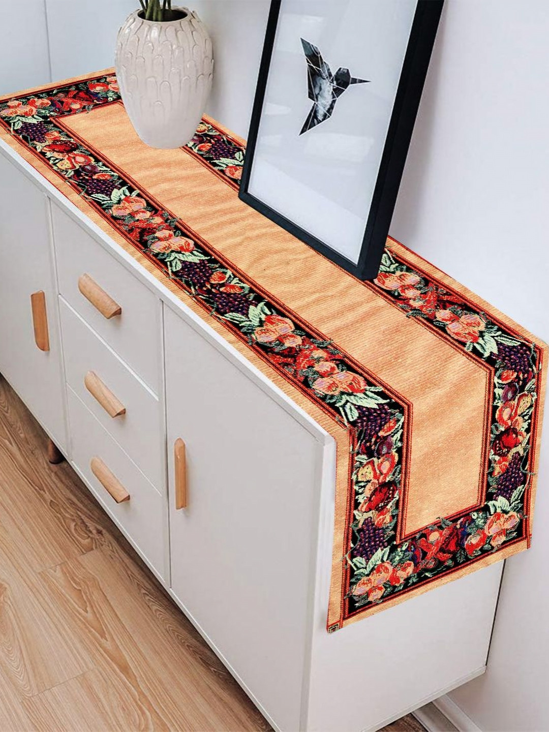PRAKARTIK Beige & Red Printed Pure Cotton TableRunner