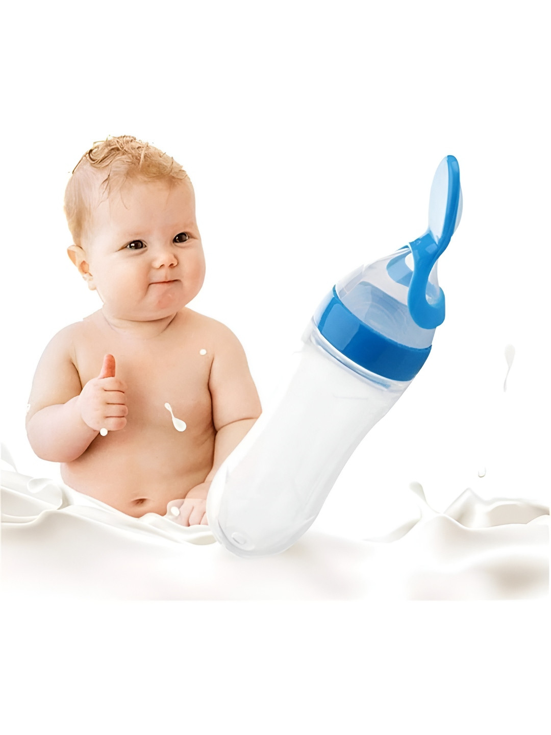 upkaranwale Blue & Transparent Silicone Baby Food Feeder With Dispensing Spoon