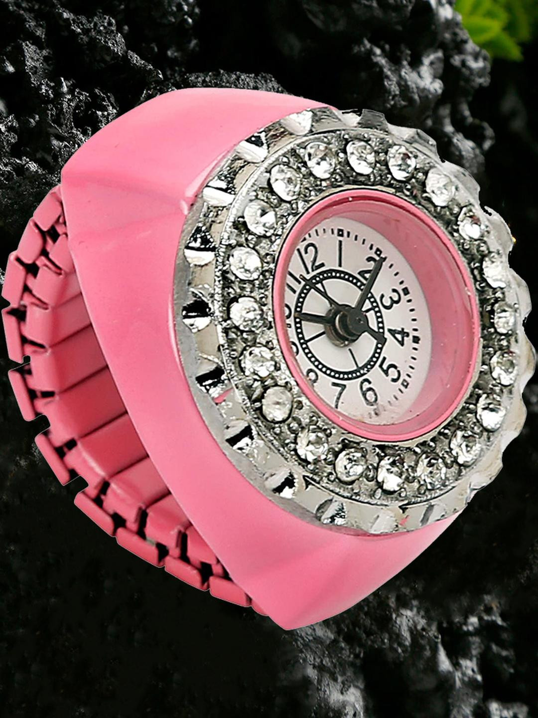 Shayna Women Pink Silver Plated Watch Finger Ring