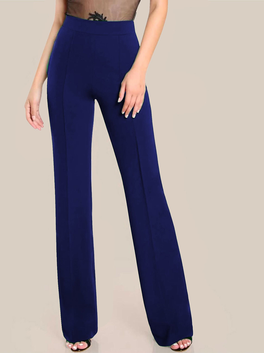 Dream Beauty Fashion Women Bootcut Fit Mid-Rise Easy Wash Pleated Trousers