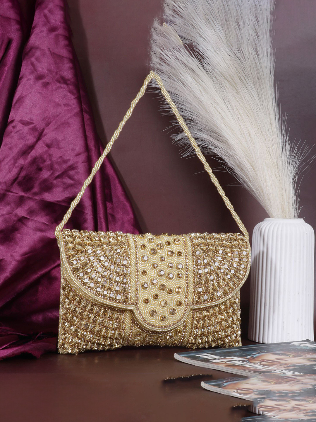 OSTY Embroidered Jute Envelope Clutch