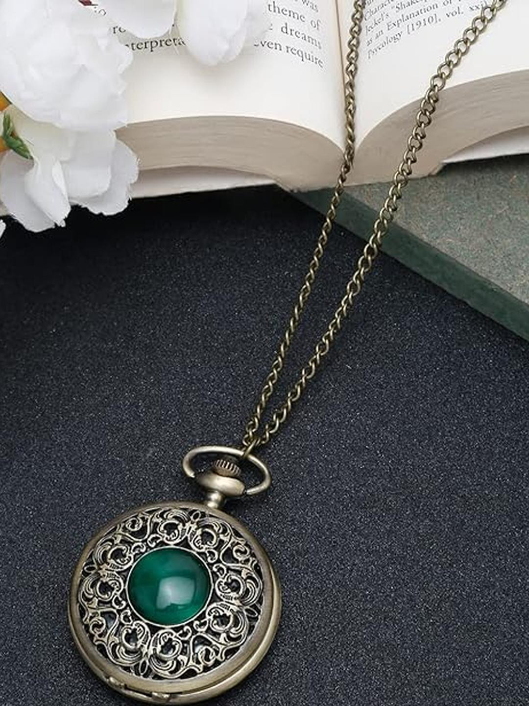 Shayna Gold-Plated Pocket Watch Pendants with Chains