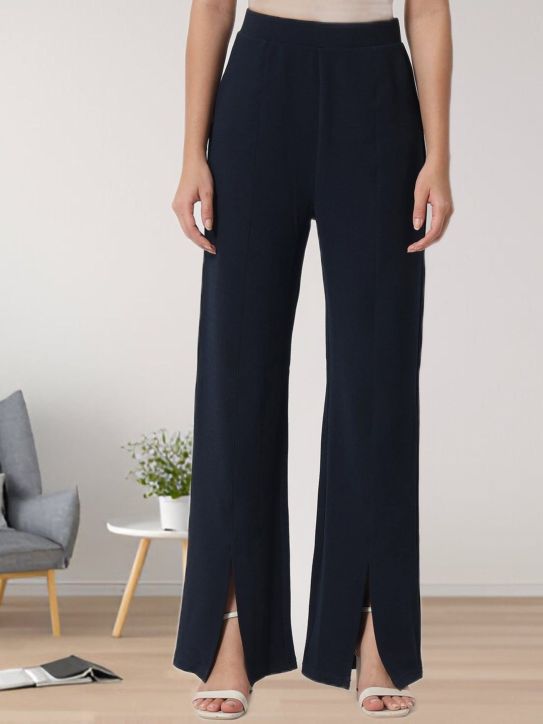 all about you Women High-Rise Front Slit Stretch Parallel Trousers