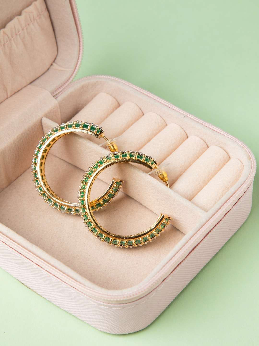 Niscka Rhodium-Plated American Diamond Studded Semi Circular Half Hoop Earrings