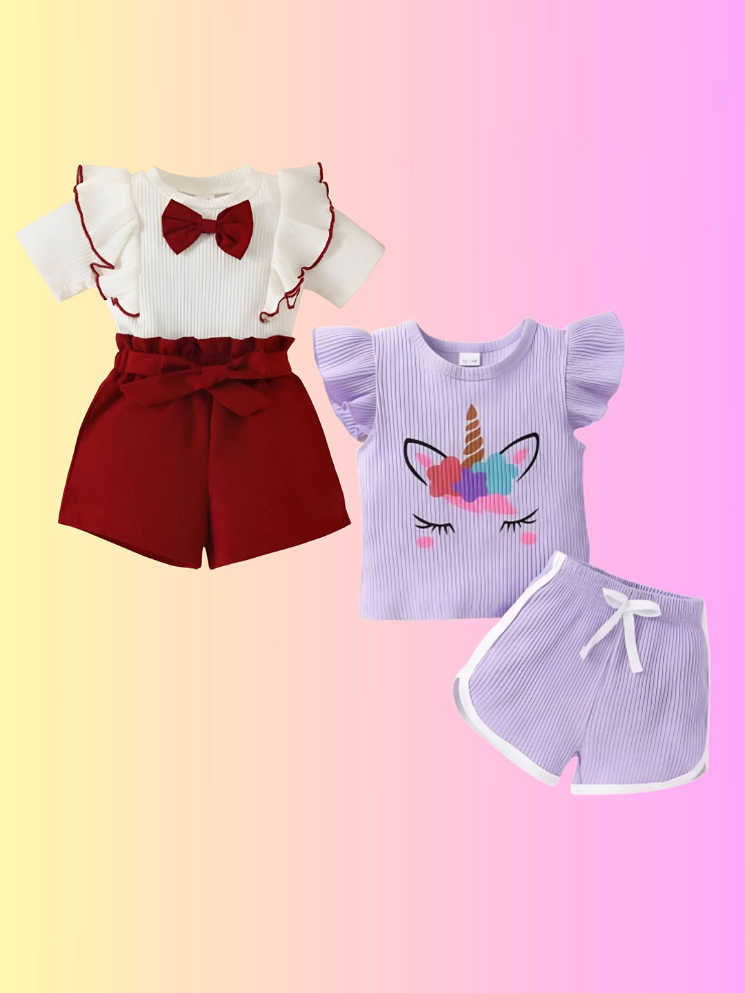 4YOU DRESSES Girls Pack Of 2 Printed Short Sleeves Top With Shorts