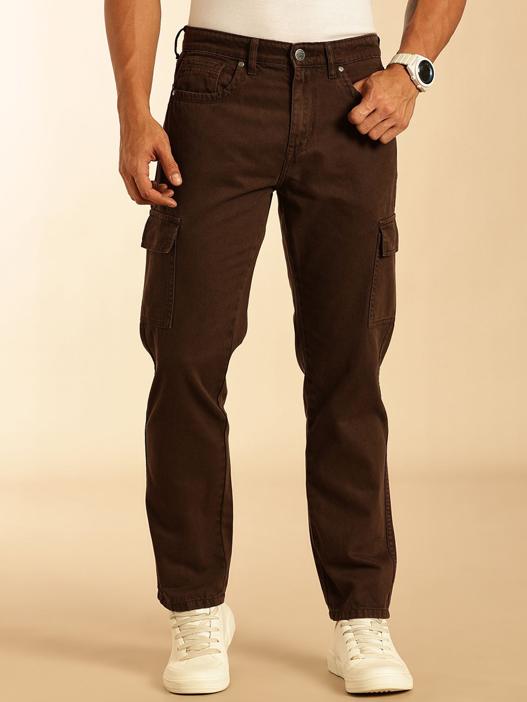 Thomas Scott Men Original Relaxed Fit Mid-Rise Non Stretchable Cargo Styles Jeans
