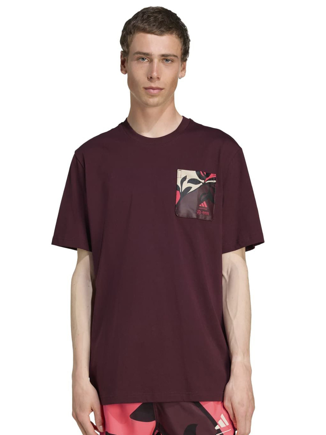 ADIDAS Men Floral Printed Round Neck Cotton Relaxed Fit T-shirt