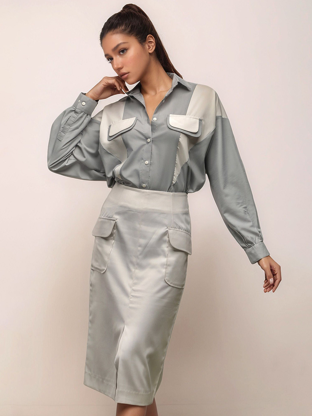 Dheeraj Sharma Women Colourblocked Spread Collar Cotton Casual Shirt