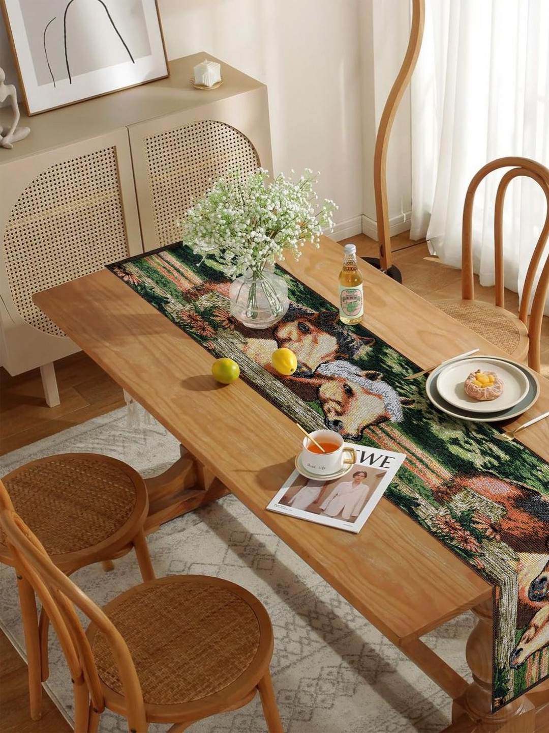 PRAKARTIK Green & Beige Printed Pure Cotton Durable TableRunner