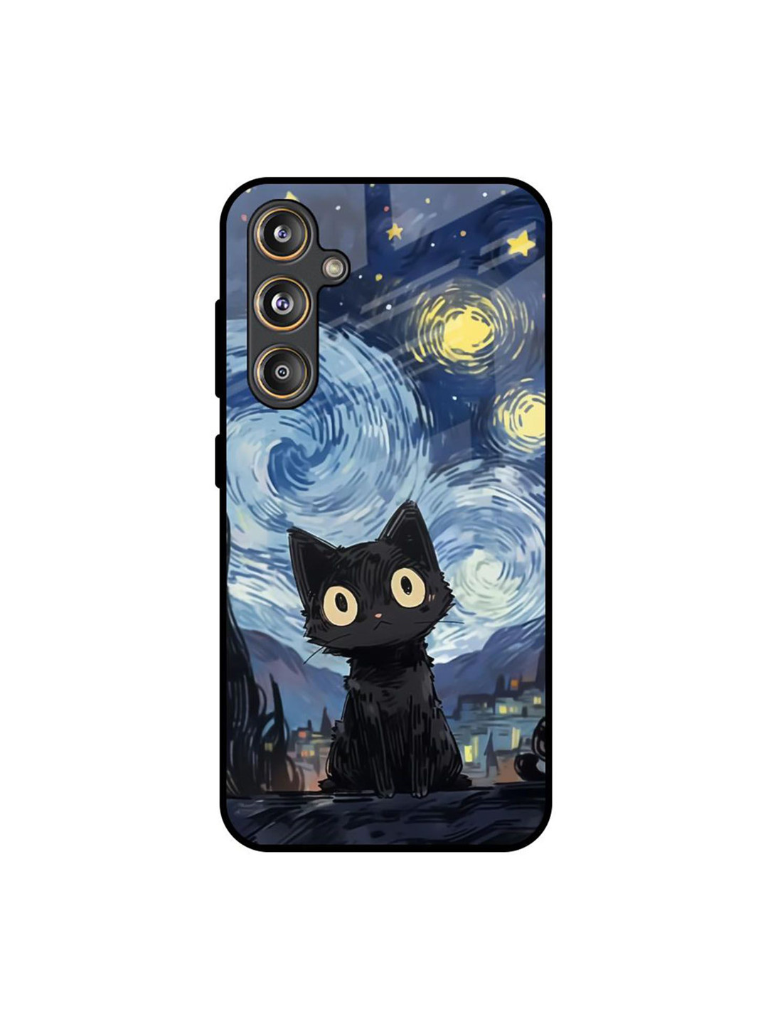 QRIOH Midnight Whiskers Quirky Printed Samsung Galaxy M55s Silicone Glass Back Case