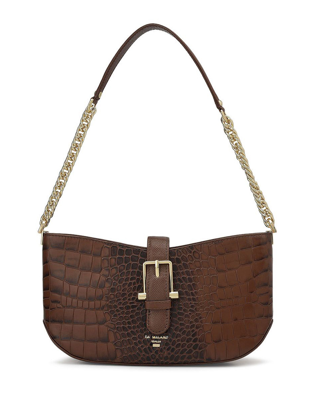 Da Milano LB-01502 Women Animal Baguette Buckle Detail Leather Shoulder Bag