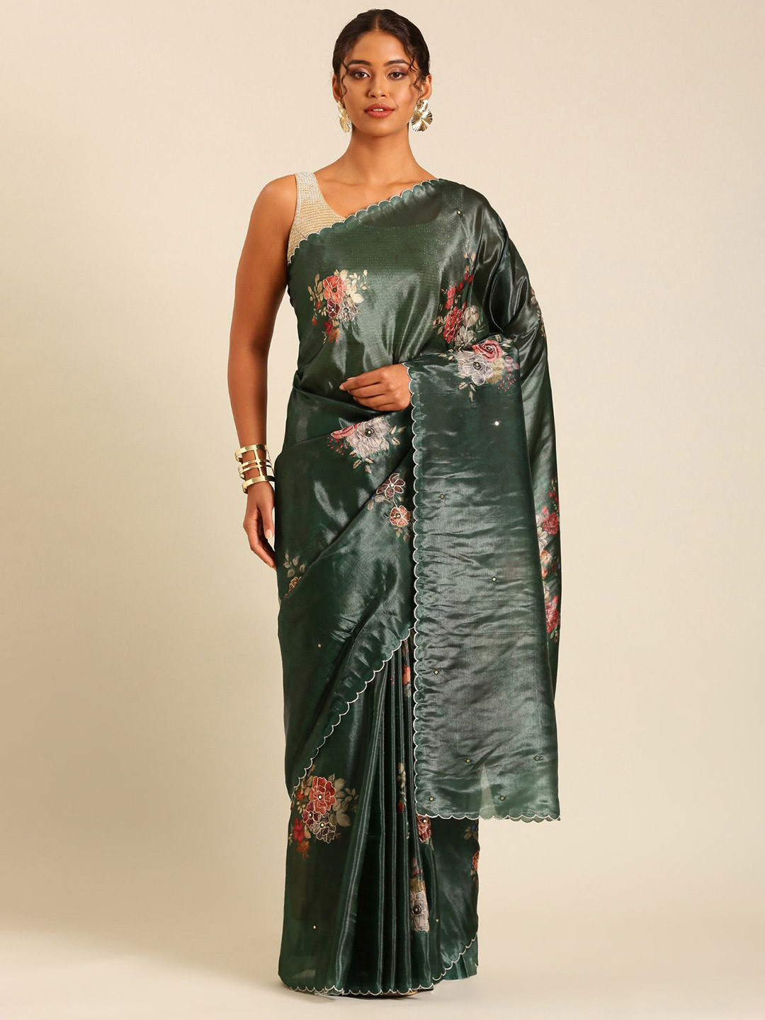 Taashi Printed And Embroidered Organza Saree