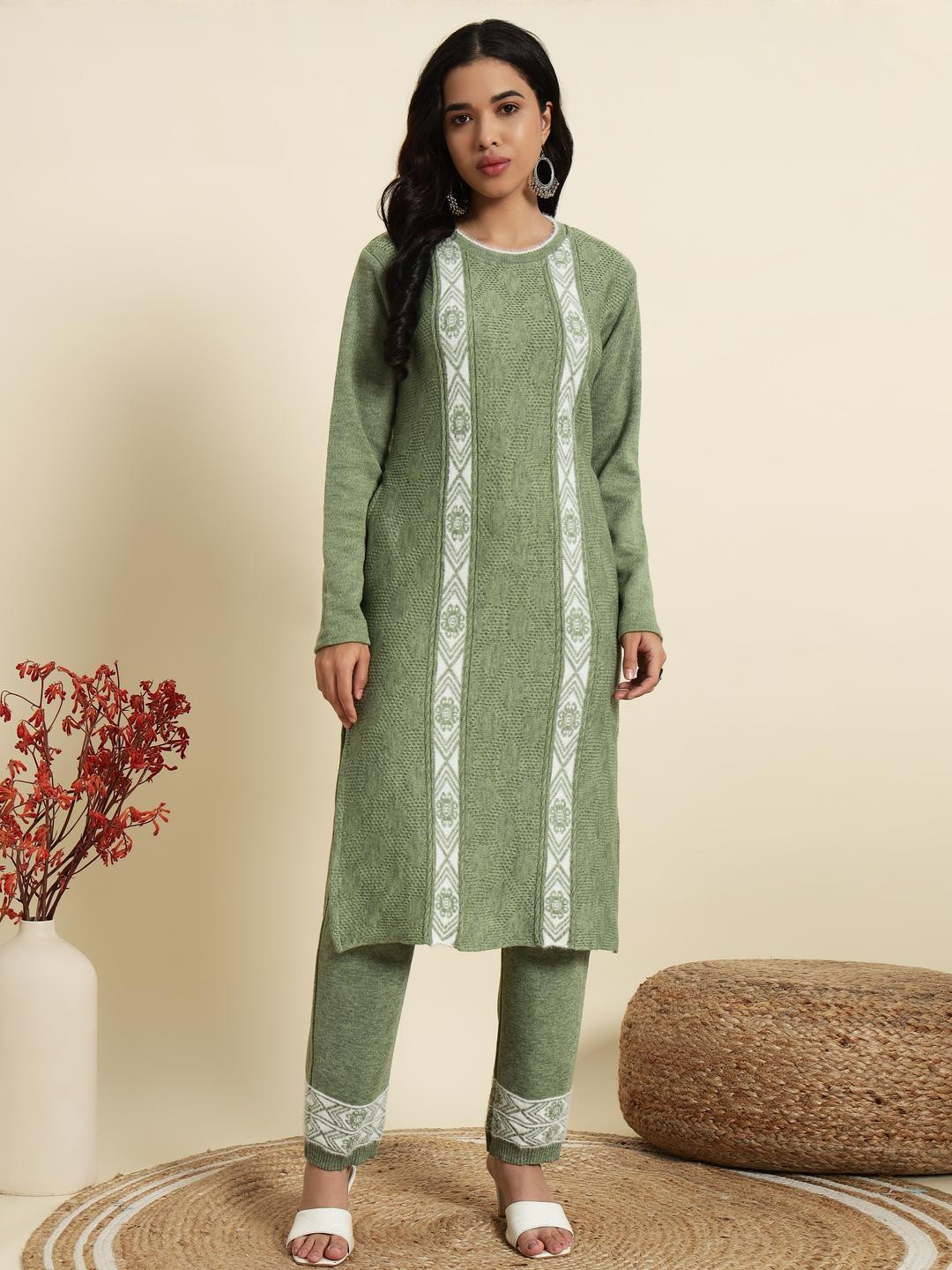 KREW Green Pure Wool Kurta Sets