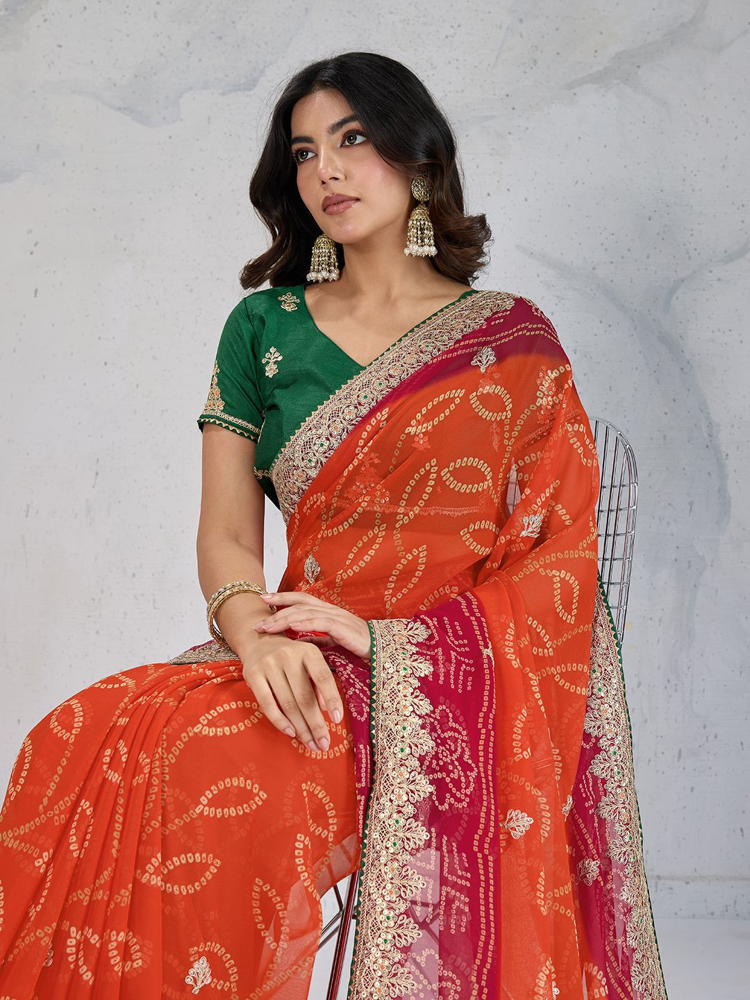 HERE&NOW Suvidha Bandhani Printed Zari Embroidered Saree