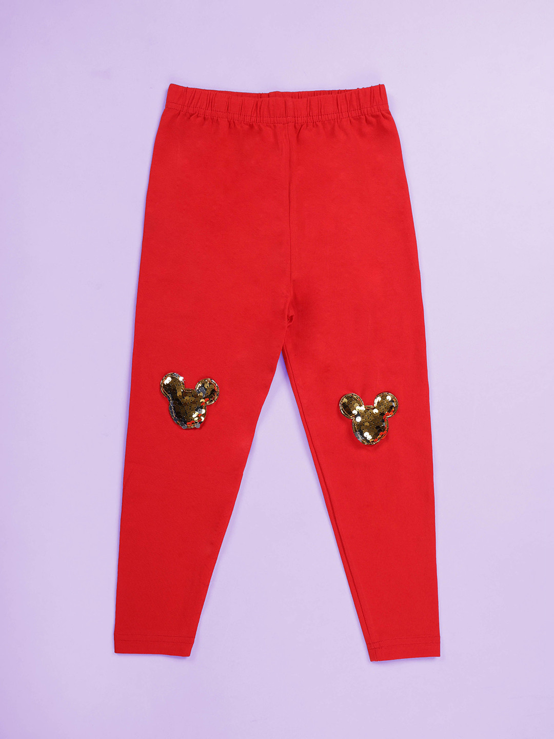 KiddoPanti Girls Mid-Rise Ankle-Length Leggings With Sequin Mouse Badge