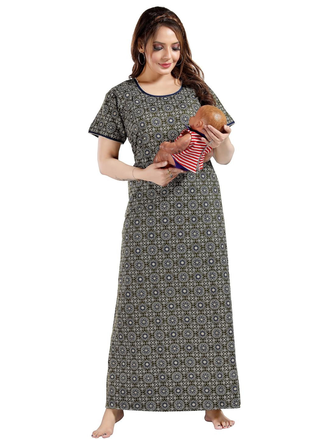 LIFE-TALE Women Green Pure Cotton Nightdress