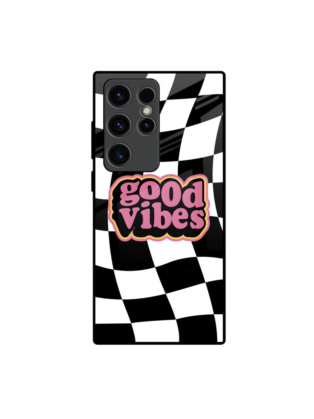 QRIOH Good Vibes Printed Samsung Galaxy S23 Ultra 5G Glass Back Case Mobile Accessories