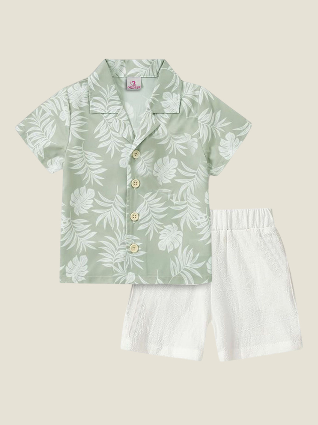 Anneca Kids Tropical Printed Short Sleeves Linen Shirt With Shorts