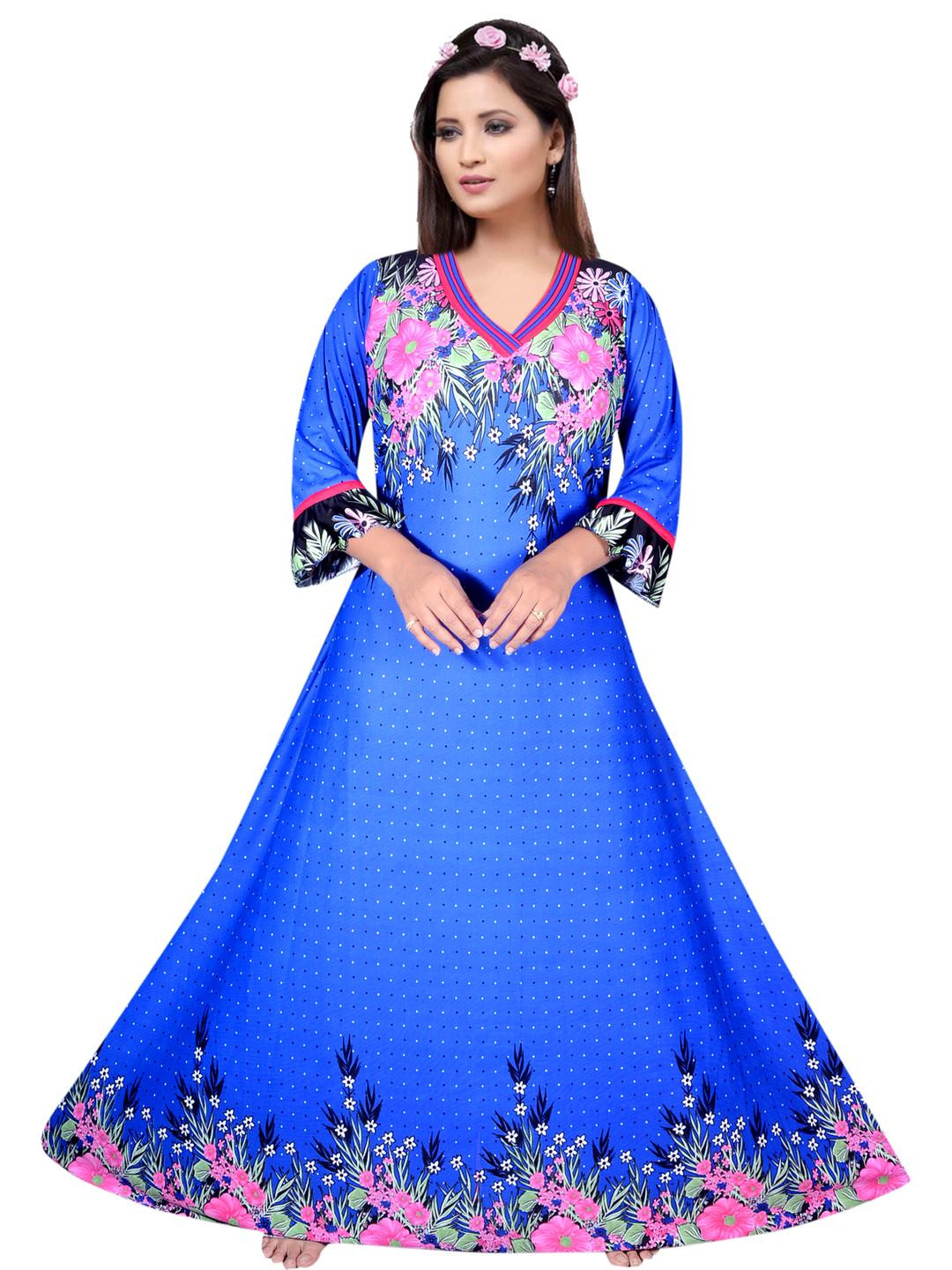 PURSA Women Blue Satin Nightdress