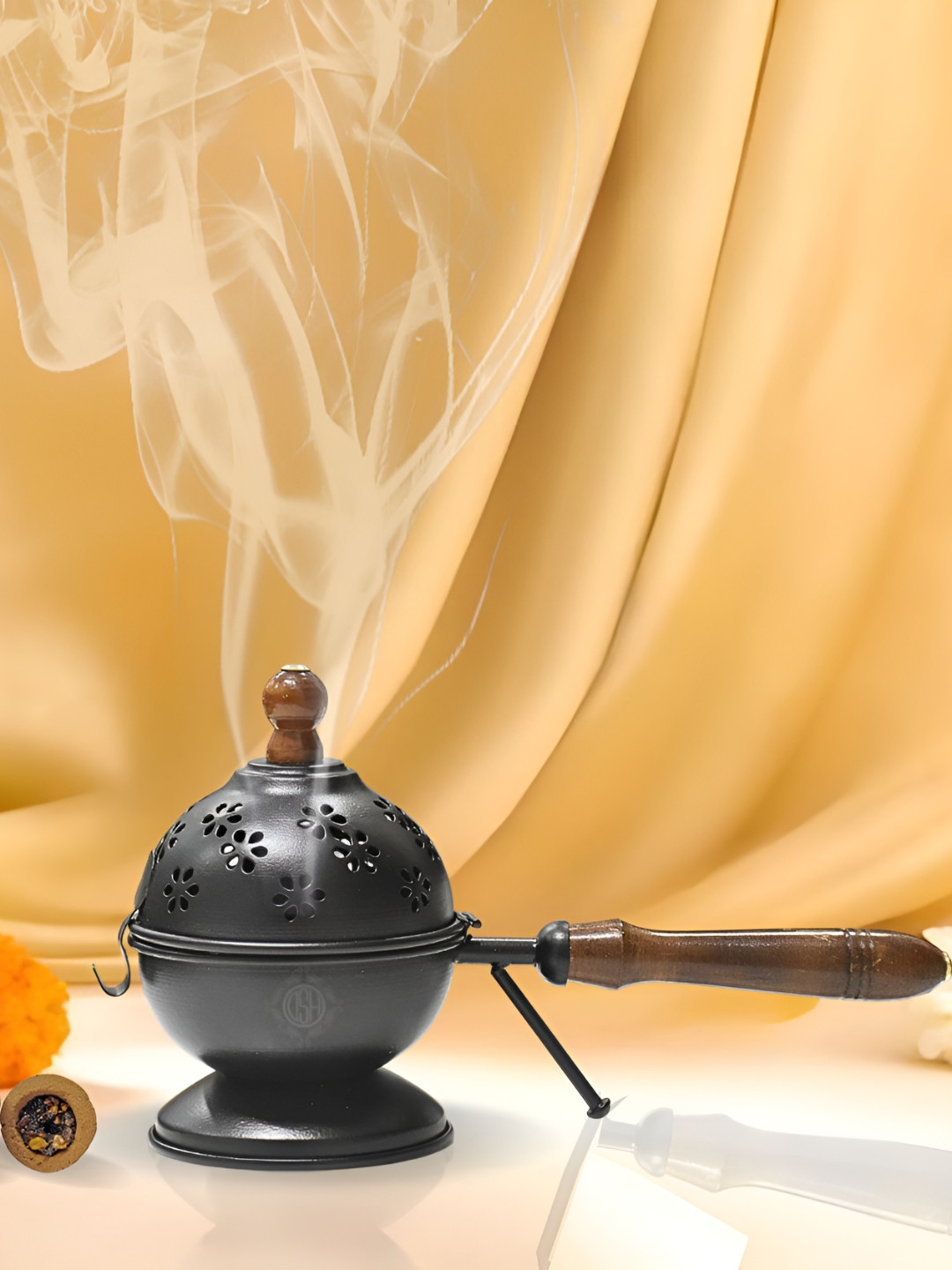 DSH Crafting Your Curiosity Black & Brown Textured Metal Dhoop Dani Sambrani Burner