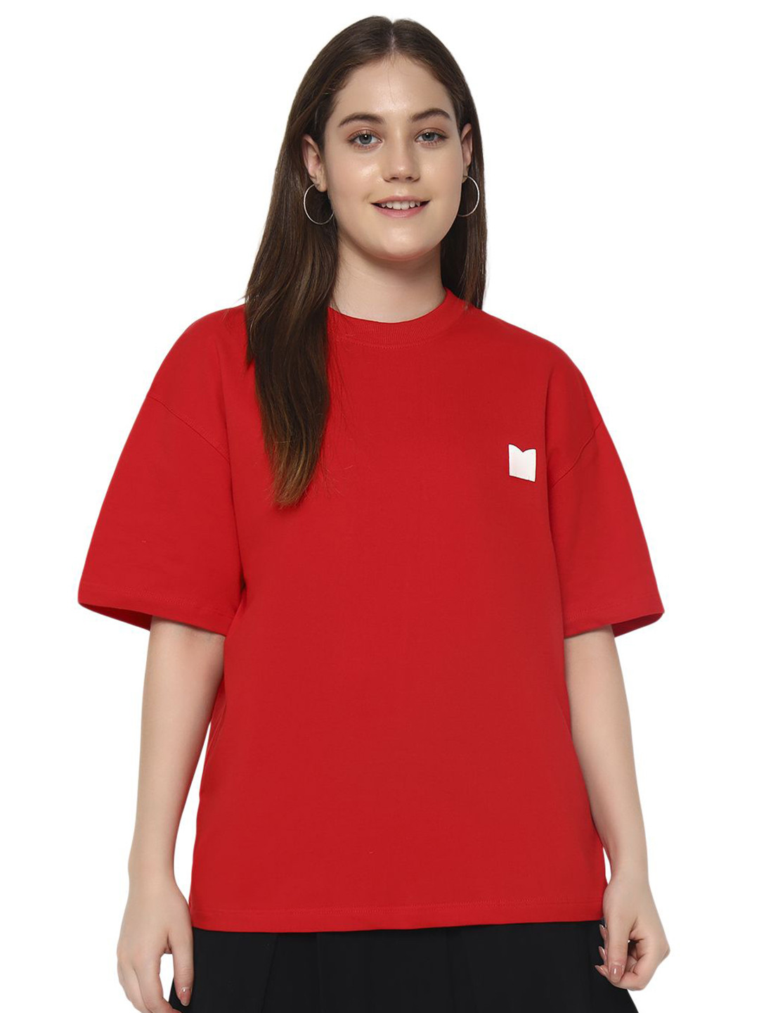 ministry Women Solid Round Neck Pure Cotton Oversized T-shirt