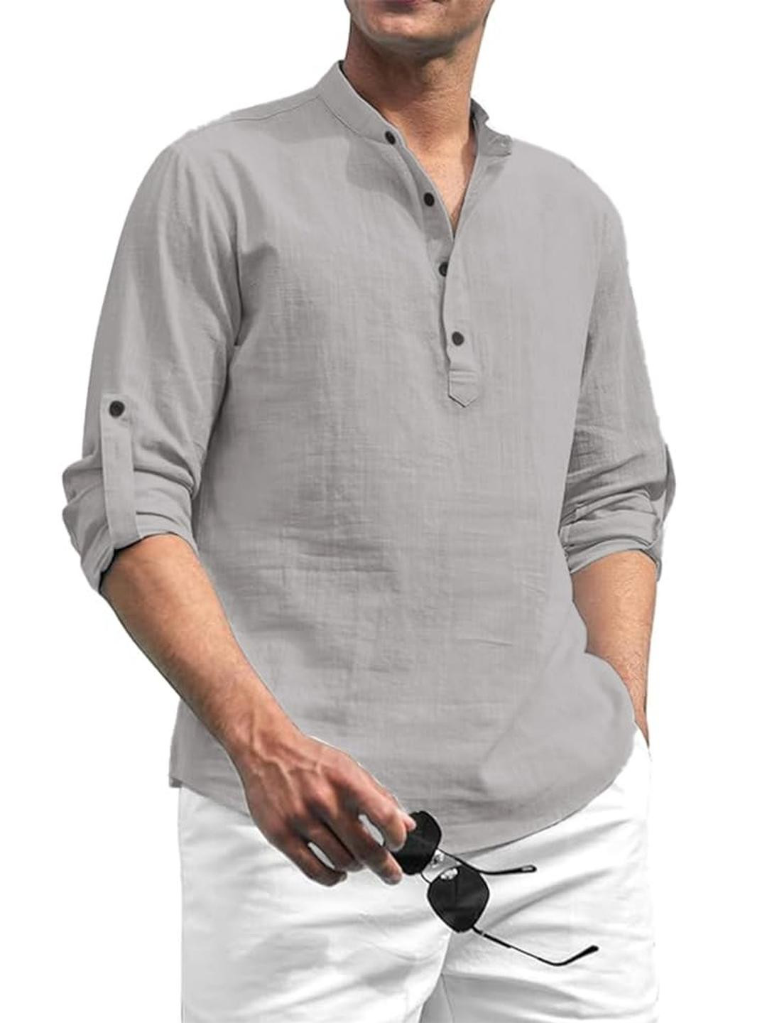 Edin Men Grey Cotton Kurtas