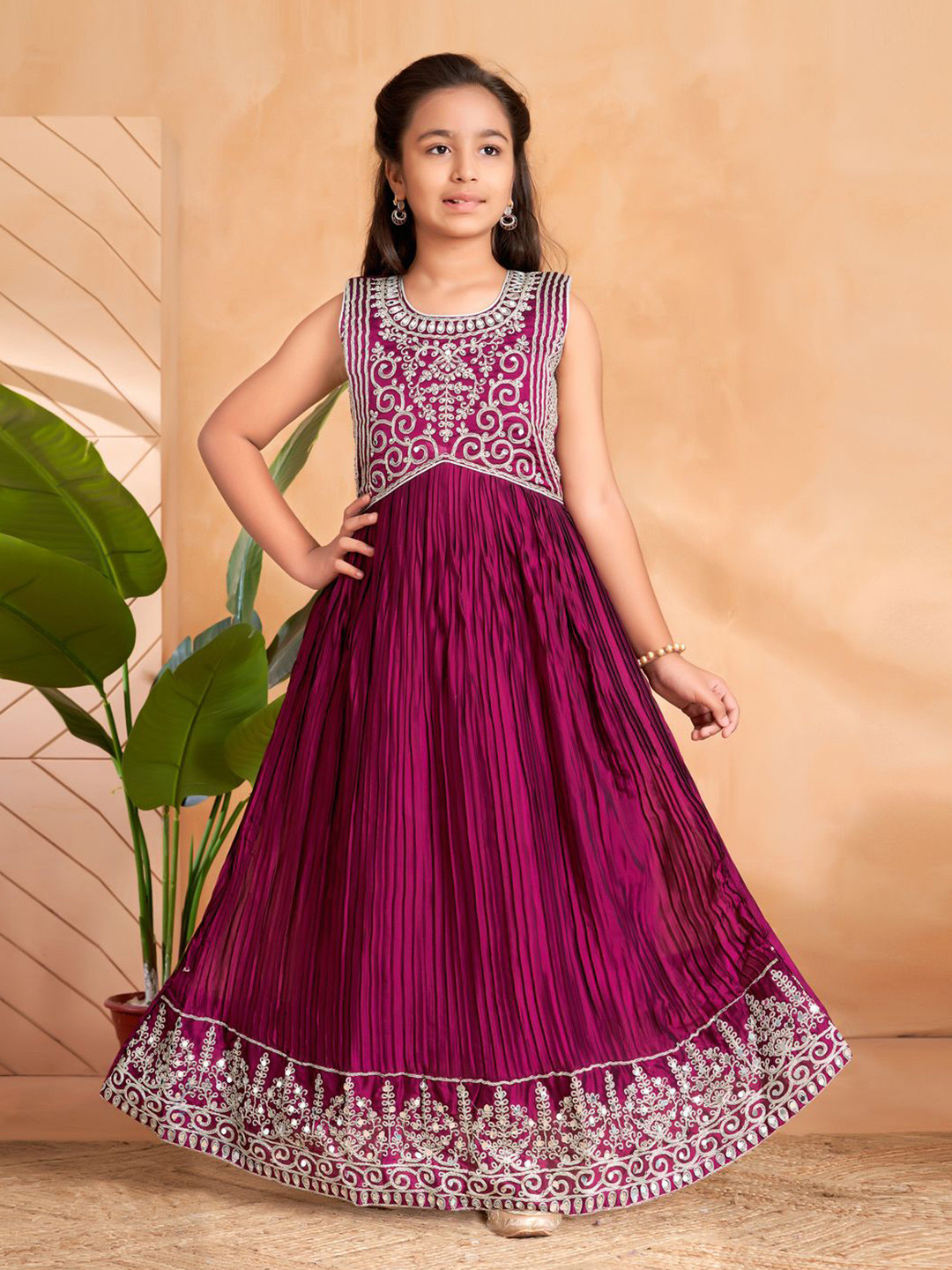 BAESD Girls Mirror Thread Embroidery Gown Maxi Dress