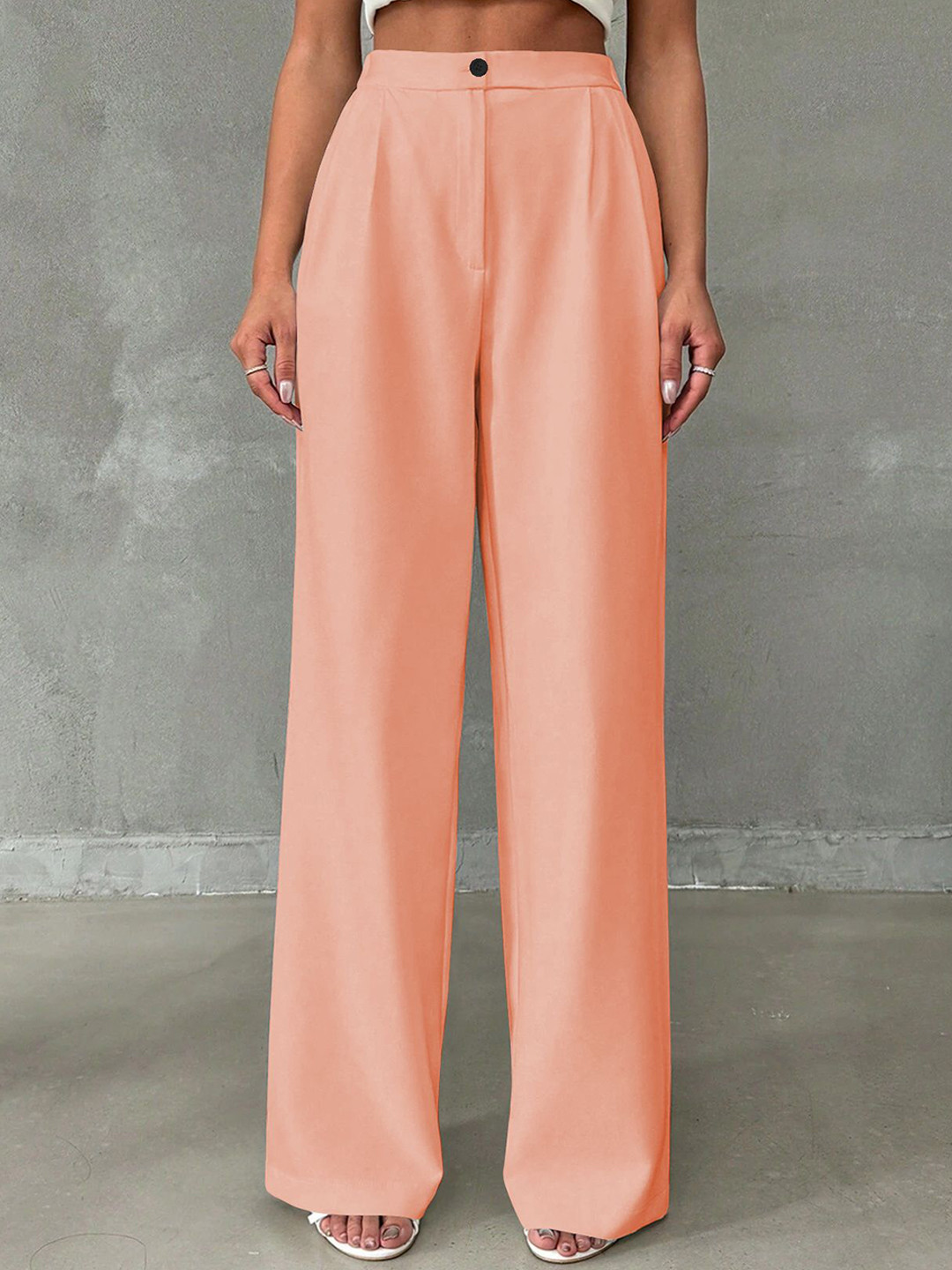 BAESD Women Relaxed Straight Leg High-Rise Pleted Regular Trousers