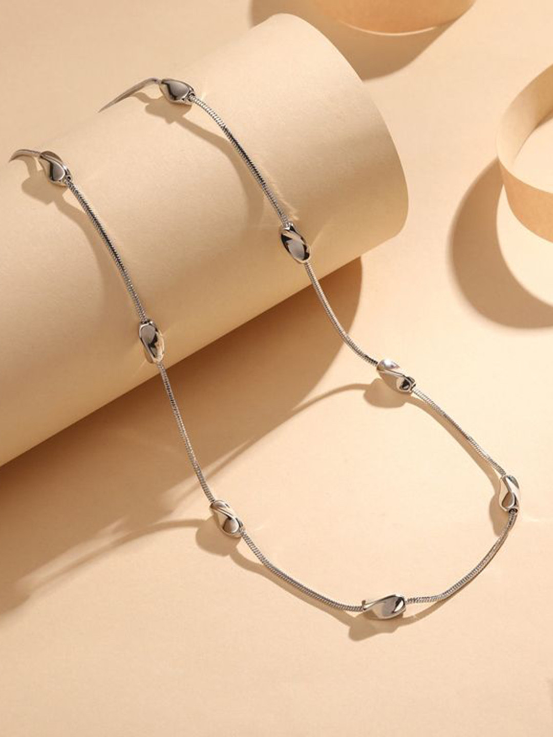 Cierra Silver Plated Textured & Plain Disc Minimal Chain