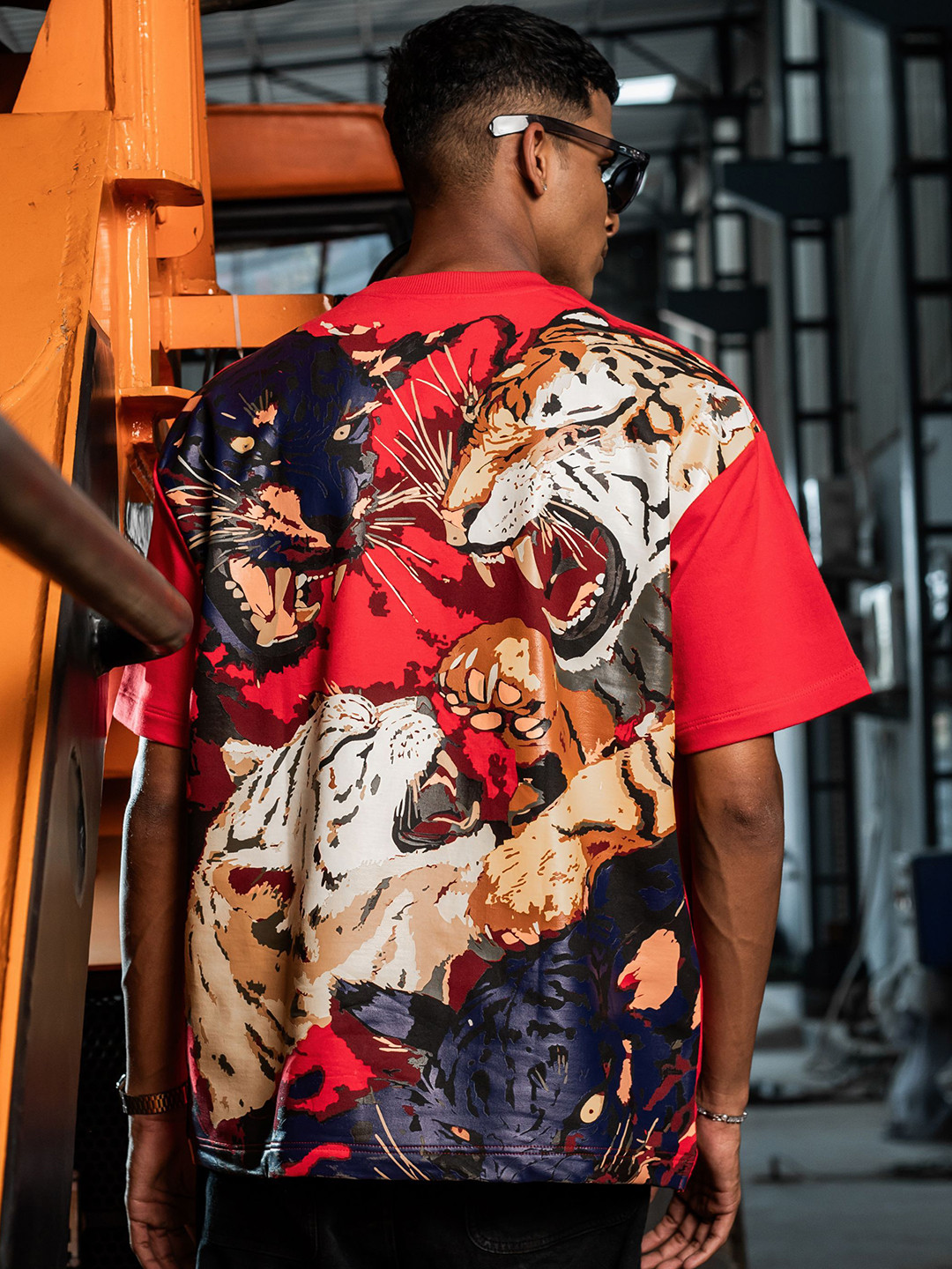 SULLITT Men Animal Printed Round Neck Cotton Oversized T-shirt