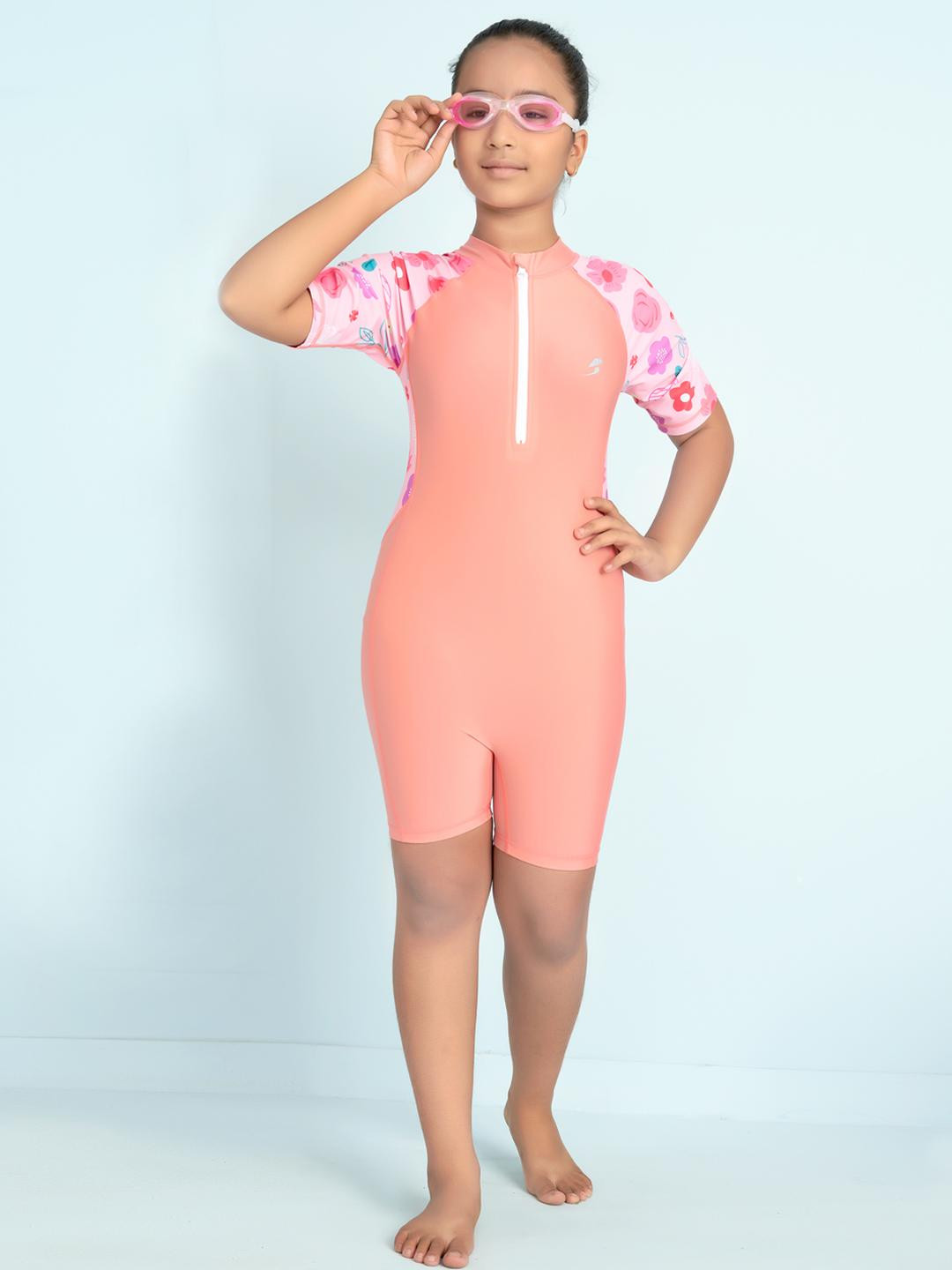 Muhuratam Girls Peach Nylon Swimwear