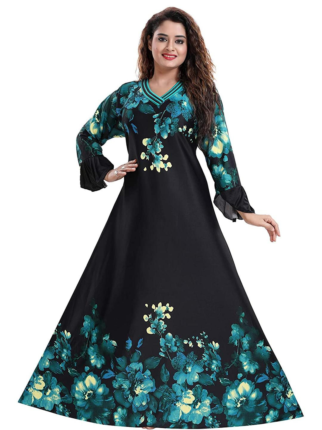 PURSA Women Green Satin Nightdress