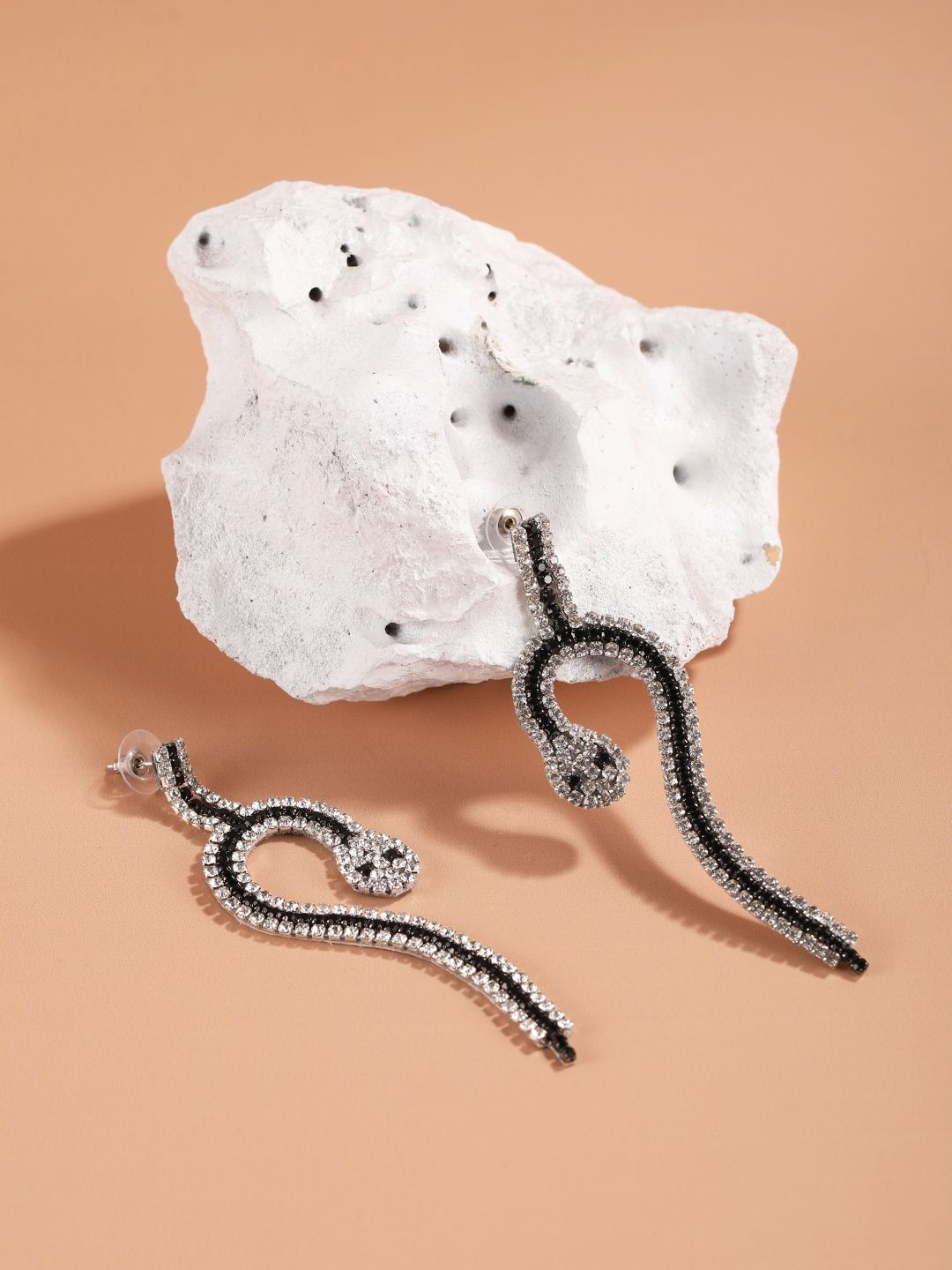 StyleCast Silver-Plated Rhinestone Studded Snake Shaped Drops Earrings