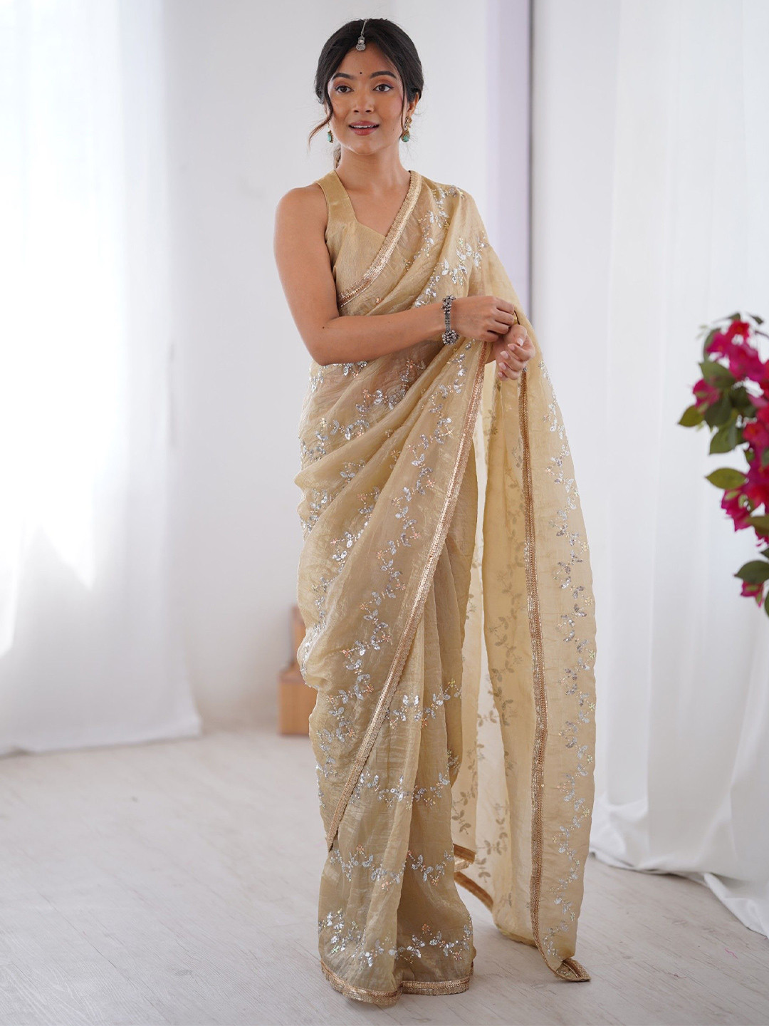 KALINI Embroidered Sequinned Saree with Blouse Piece