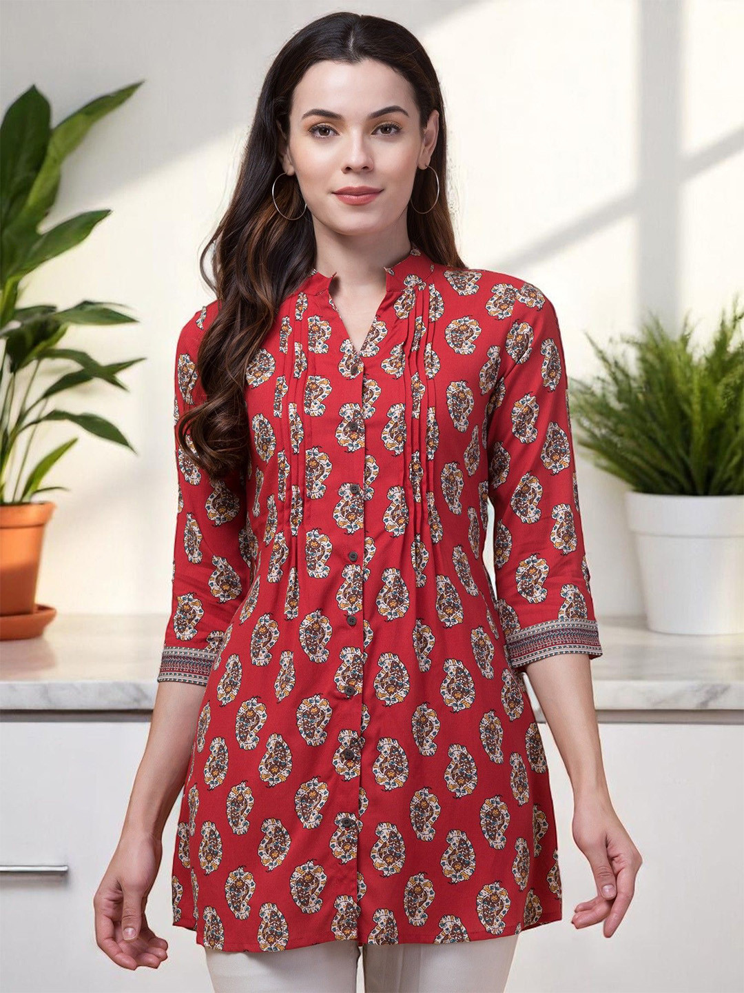 INUKA Women Mandarin Collar Printed Tunic