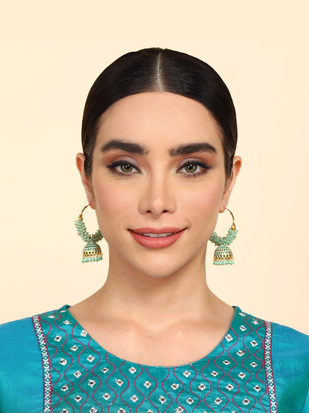 ANTICO Turquoise Blue Beaded Jhumka